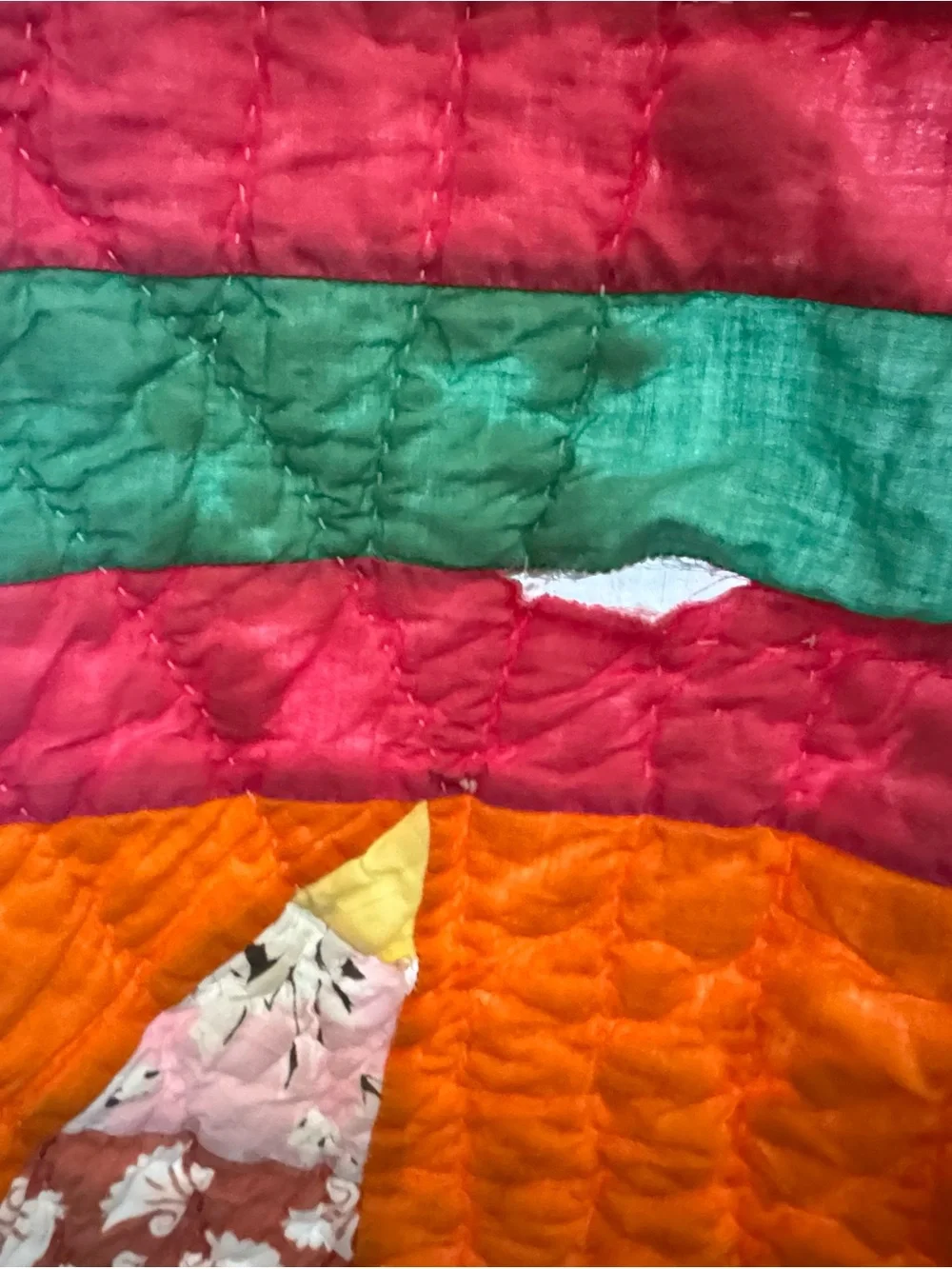 Bright Orange & Pink Patchwork Star Quilt - Classic Handmade Bedding